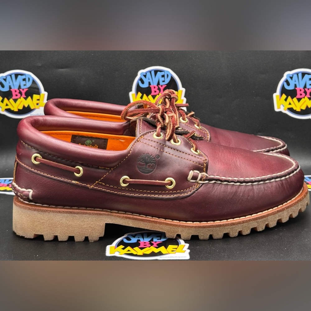 Size 10 - Timberland 3-Eye Lug Handsewn Boat Shoes Burgundy TB050009648